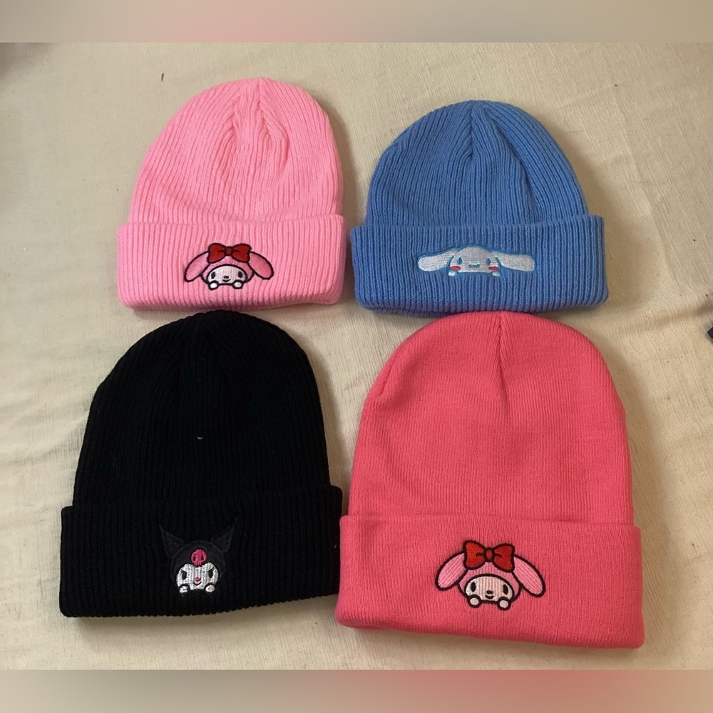 Sanrio Beanie Hats - Light Pink, Blue, Black, Rose pink - Picture 2 of 6